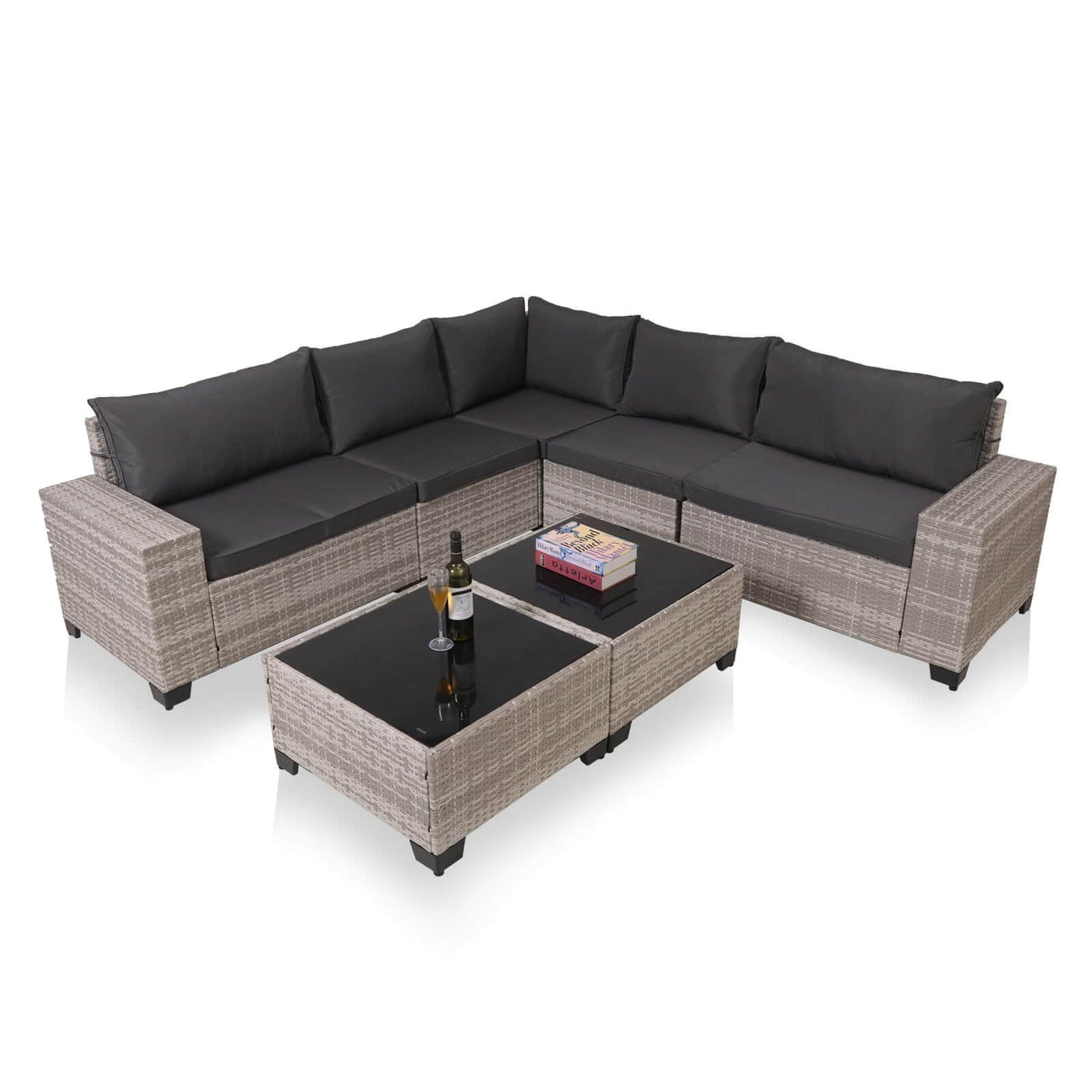 7-Piece Outdoor Patio Furniture Sets, All-Weather Wicker Rattan Sectional Sofa, Modern Two Glass Coffee Table And Washable Seat Cushion eprolo