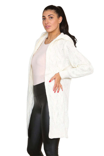 Knitted Cables Hooded Long Over Sized Cardigan eprolo
