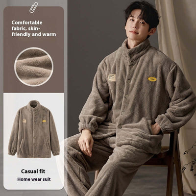 Men's Pajamas Plus Size Long Sleeve Warm Loungewear Suit eprolo