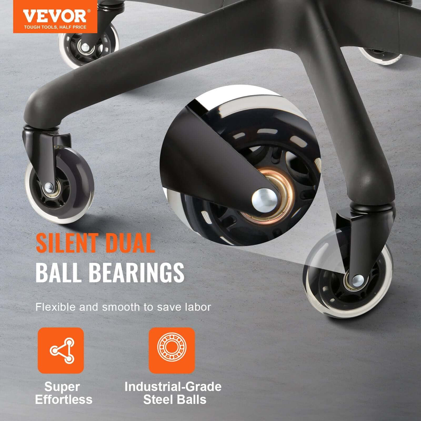 VEVOR heavy-duty caster wheels for office chairs, safe for hardwood and carpet