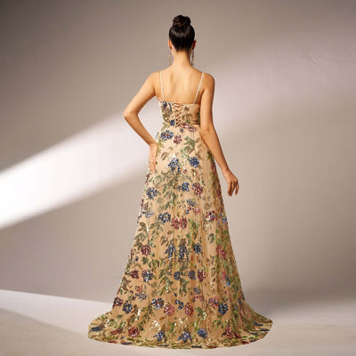 "Chic Sleeveless Sequined Evening Dress with Suspender Detail Dropshipman