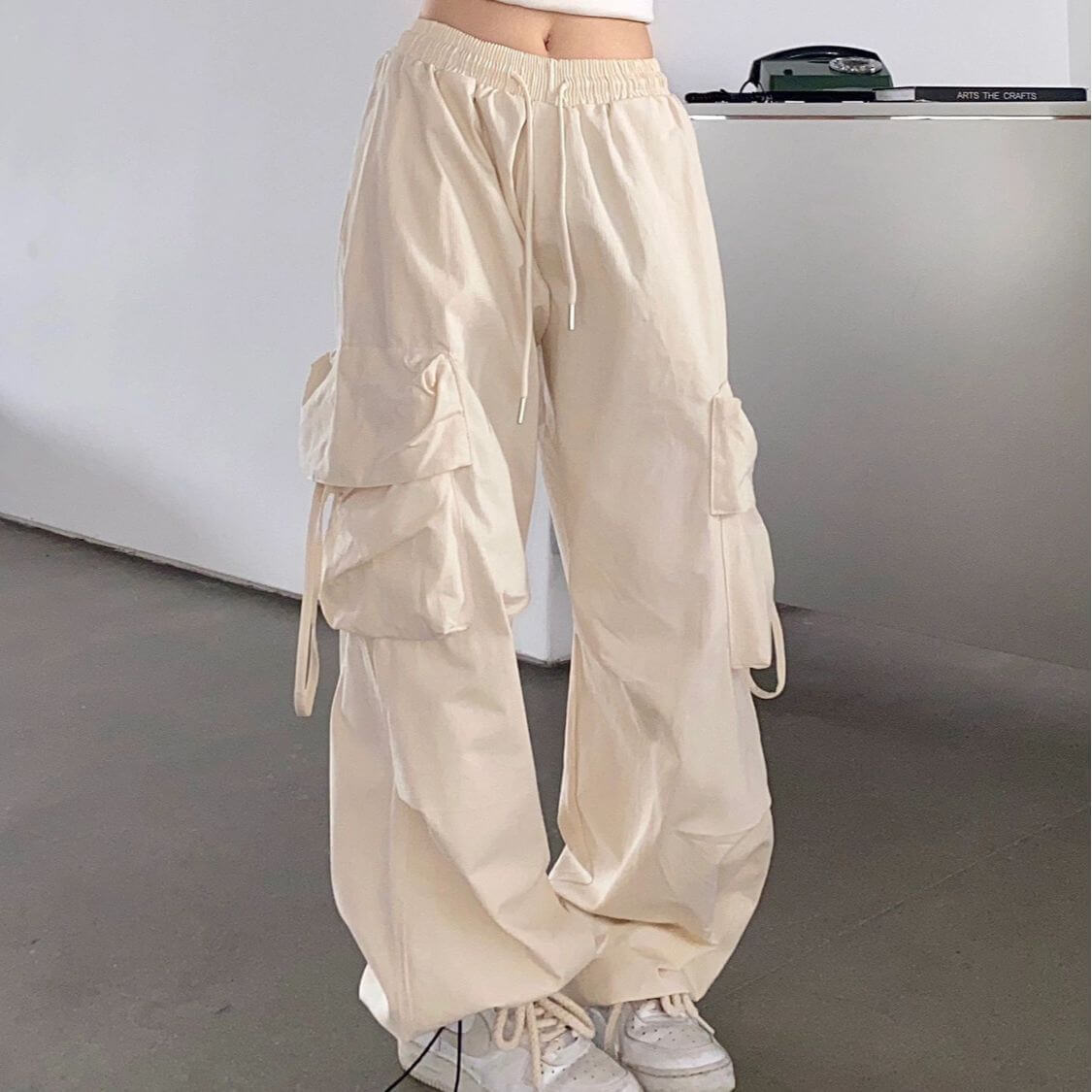 Straight Wide-leg Pants With Large Pockets Casual Working Pants eprolo