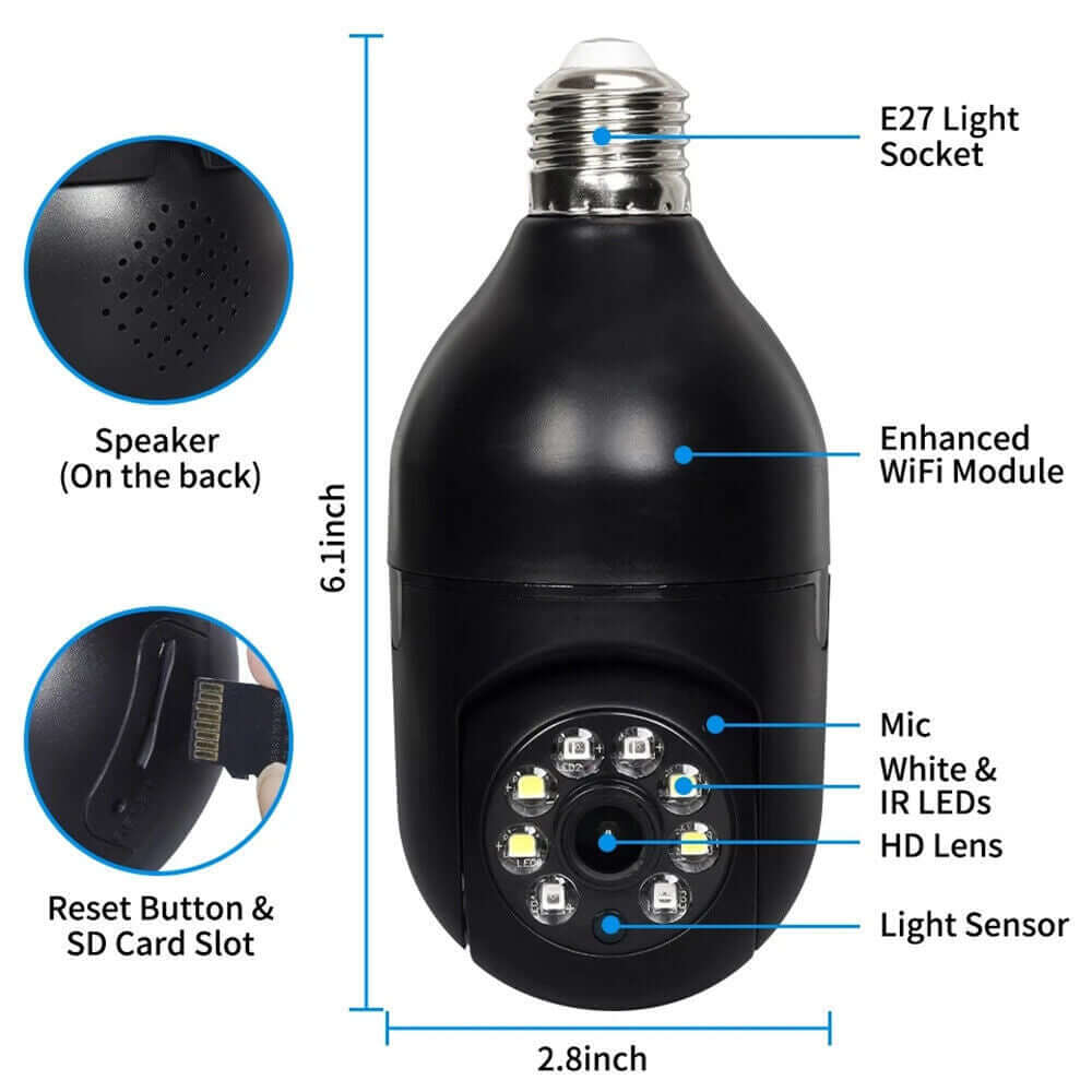 E27 Light Bulb 1080P IP Camera 5G Wi-Fi Night Smart Home Wireless Security eprolo