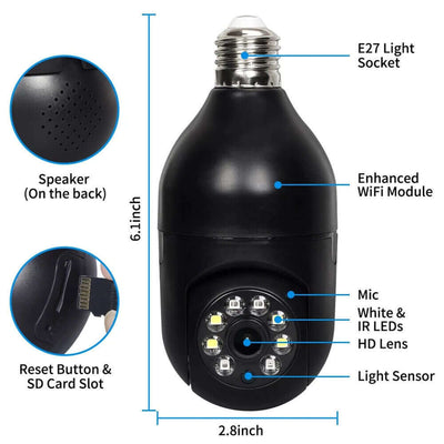 E27 Light Bulb 1080P IP Camera 5G Wi-Fi Night Smart Home Wireless Security eprolo
