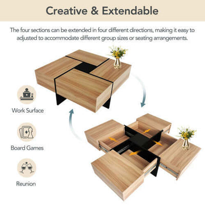 Unique Design Coffee Table With 4 Hidden Storage Compartments eprolo