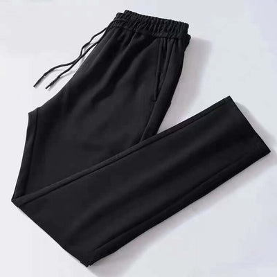 Breathable thin black pants for men, featuring high elasticity and quick-drying fabric in a straight tube design.