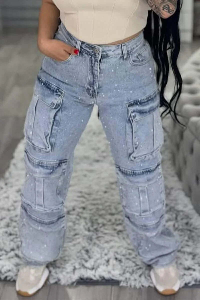 Women's Casual Jeans With Pockets And Diamonds Overalls Dropshipman