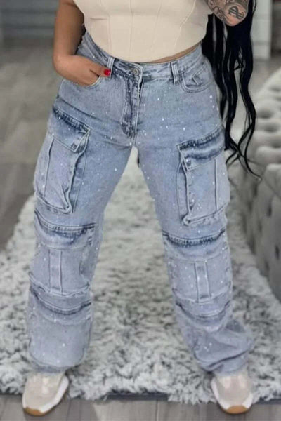 Women's Casual Jeans With Pockets And Diamonds Overalls Dropshipman