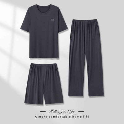 Men's Pajamas Thin Spring And Summer Modal Short-sleeved Trousers Three-piece Home Wear Suit eprolo