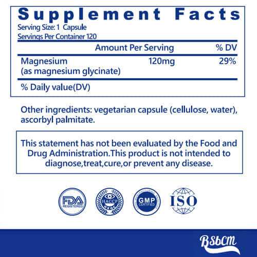 Dietary supplement with magnesium glycinate to support nerves and muscles