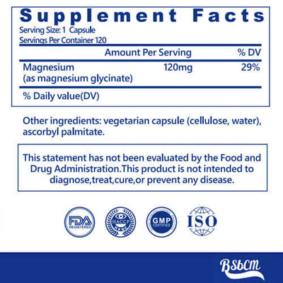 Dietary supplement with magnesium glycinate to support nerves and muscles