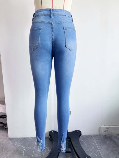 Ripped Denim Skinny Pants Women Dropshipman