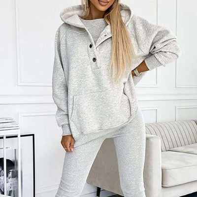 3pcs Women's Sports Suit Loose Hooded Pockets Sweatshirt And Vest And Slim Trousers eprolo
