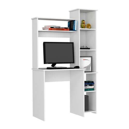 Desk, Five Shelves, Two Superior Shelves, White eprolo