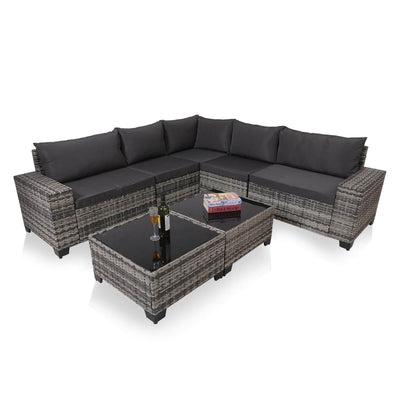7-Piece Outdoor Patio Furniture Sets, All-Weather Wicker Rattan Sectional Sofa, Modern Two Glass Coffee Table And Washable Seat Cushion eprolo