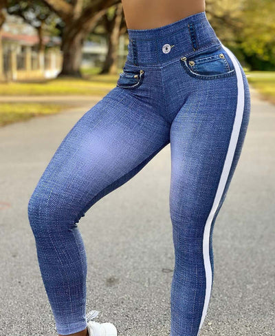 Women's quick-drying skinny yoga pants in denim style