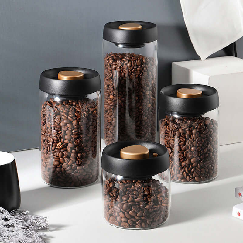 Vacuum Sealed Jug Set Black Coffee Beans Glass Airtight Canister Kitchen Food Grains Candy Keep Good Storage Jar Set Kitchen Gadgets eprolo