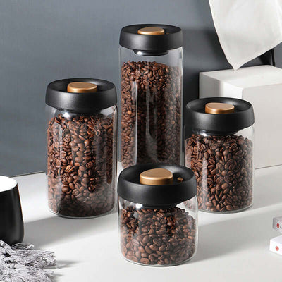 Vacuum Sealed Jug Set Black Coffee Beans Glass Airtight Canister Kitchen Food Grains Candy Keep Good Storage Jar Set Kitchen Gadgets eprolo