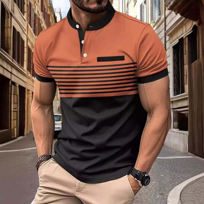 Multicolor Printing Striped Stand Collar Top For Men eprolo
