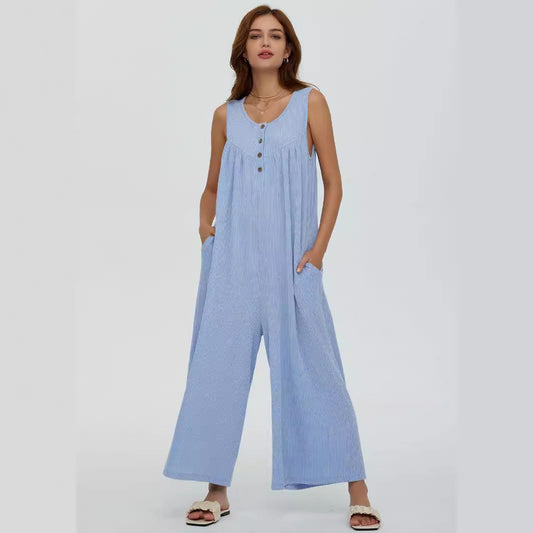 Summer European And American Style Fresh Casual Women's Pocket Jumpsuit eprolo