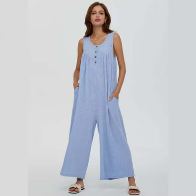 Summer European And American Style Fresh Casual Women's Pocket Jumpsuit eprolo
