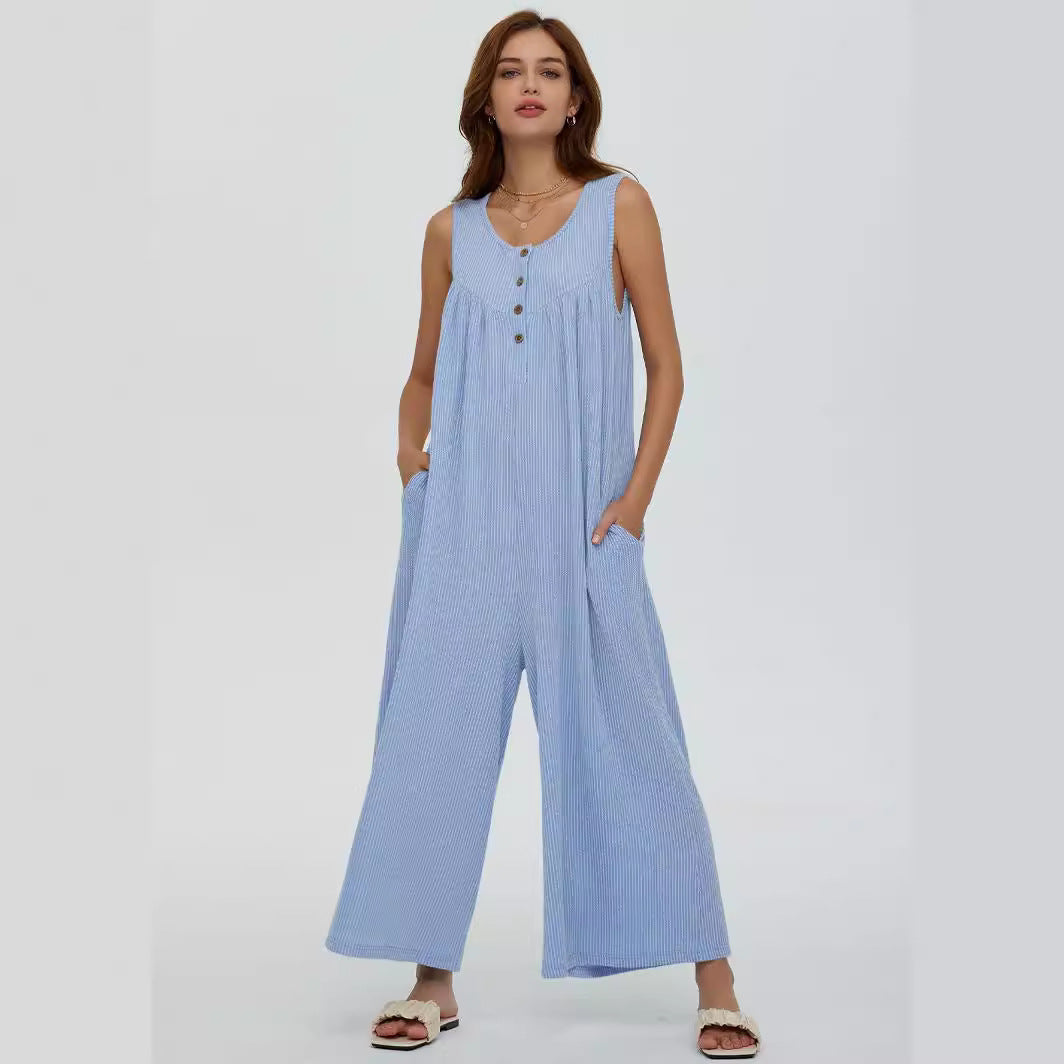Summer European And American Style Fresh Casual Women's Pocket Jumpsuit eprolo
