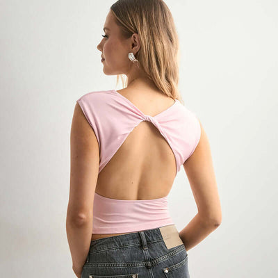 European And American Solid Color Off-neck Backless Slim Fit T-shirt Top eprolo
