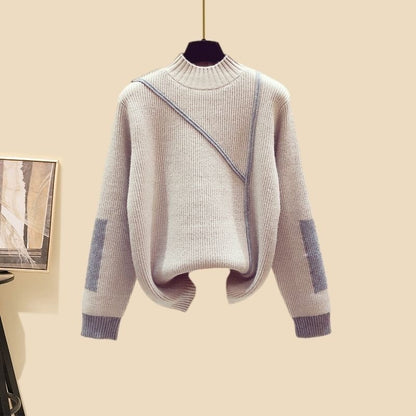 New Women's Thickened Vest Turtleneck Knitting Sweater Baggy Pants Three-piece Set eprolo