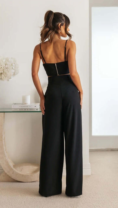 Women's Solid Color Sleeveless Suspender Short Top And Pants Set eprolo