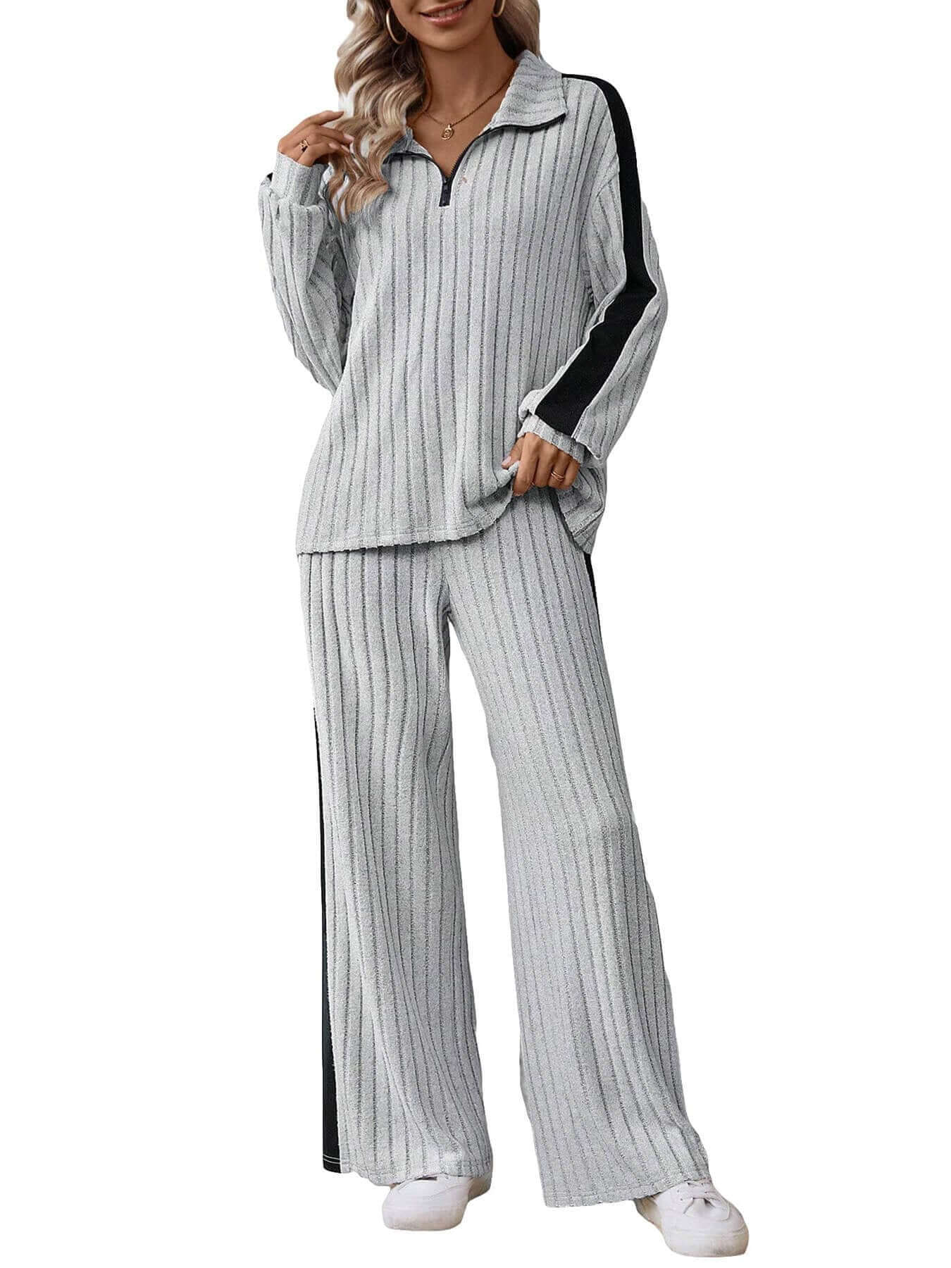 Large Size Casual Suit Women's Sweater Wide Leg Pants Two-piece Set eprolo