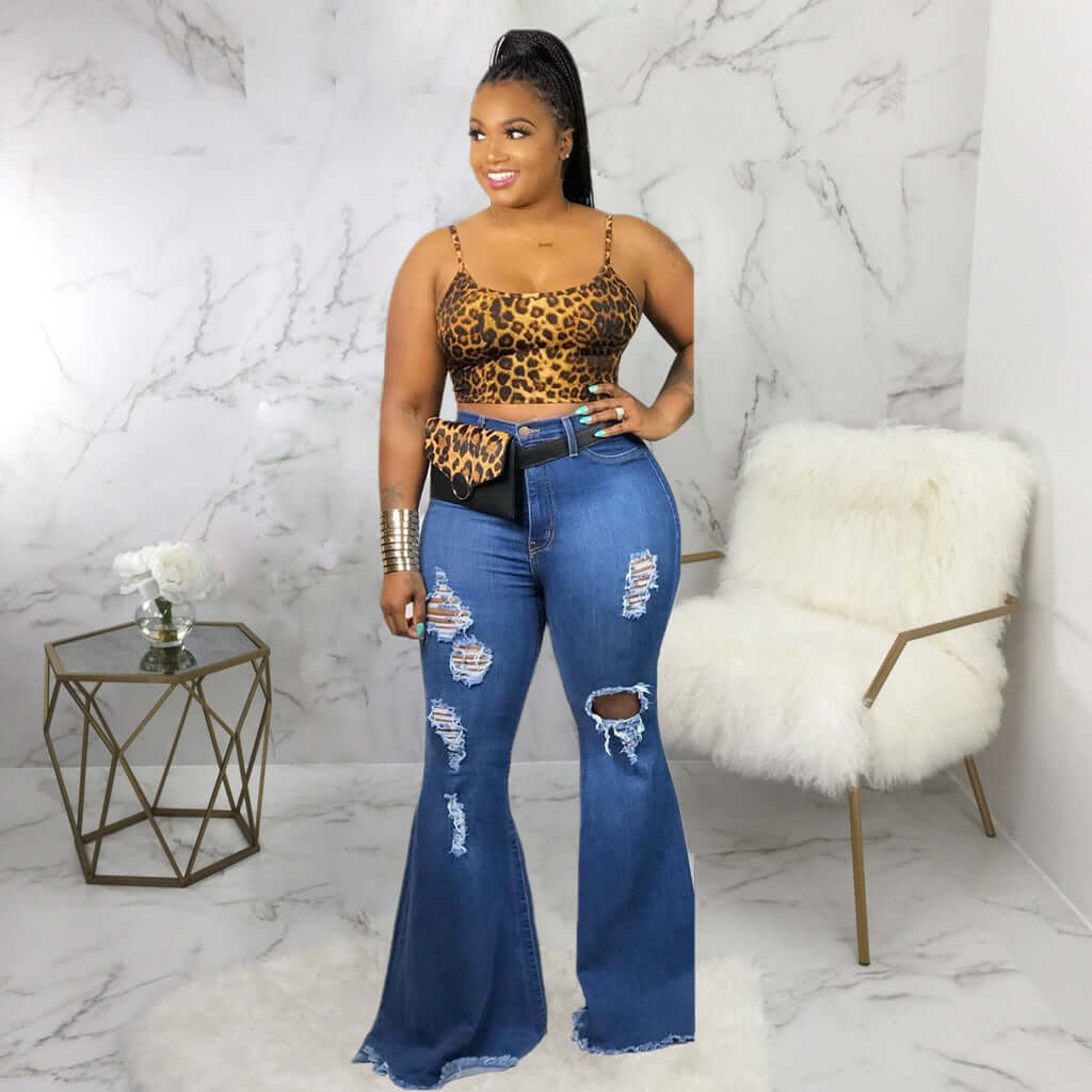 Fashion Knee Ripped Slim Denim Stretch Jeans Dropshipman