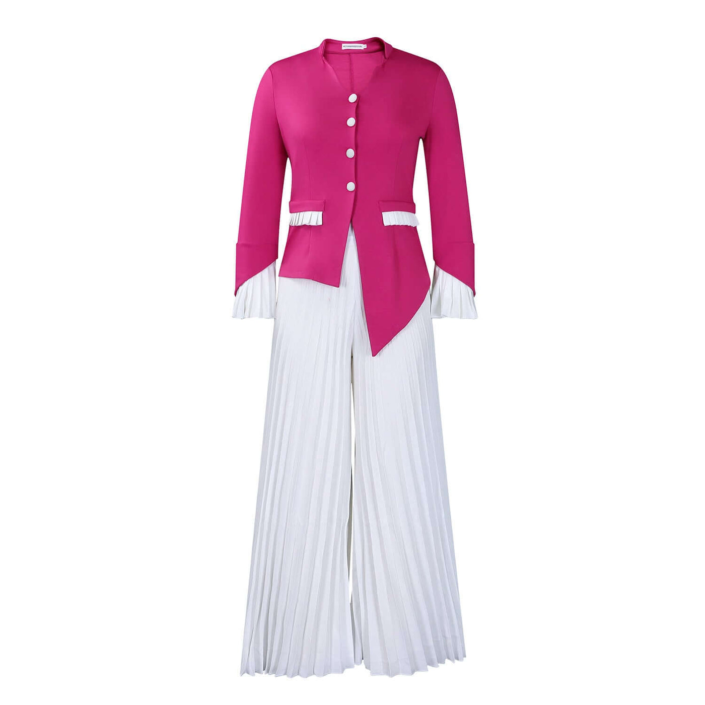 Fashion Flared Sleeves Top Pleated Wide-leg Pants Suit Two-piece Set Dropshipman