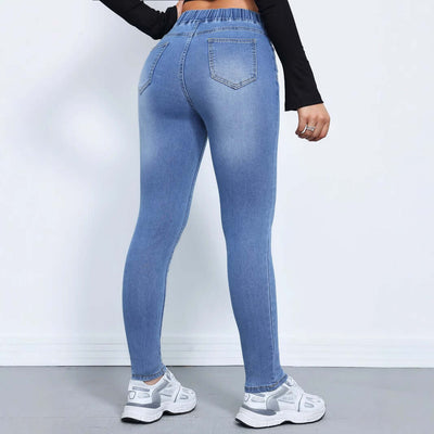 Women's Denim Trousers Autumn And Winter Drawstring Elastic Waist High Elastic Feet Dropshipman