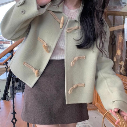 Retro Elegant Lapel Horn Button Woolen Coat eprolo