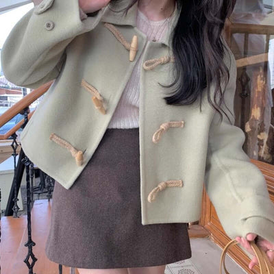Retro Elegant Lapel Horn Button Woolen Coat eprolo