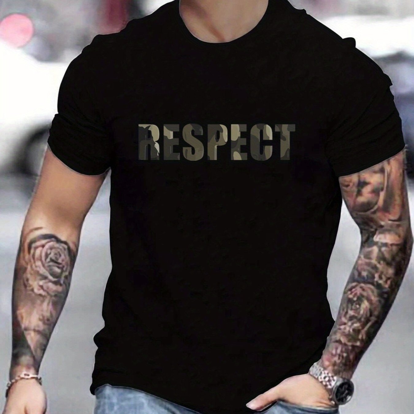 Letter RESPECT Pattern Printed Men's T-shirt, Patterned T-shirt Men's Summer Clothing, Men's Clothing eprolo