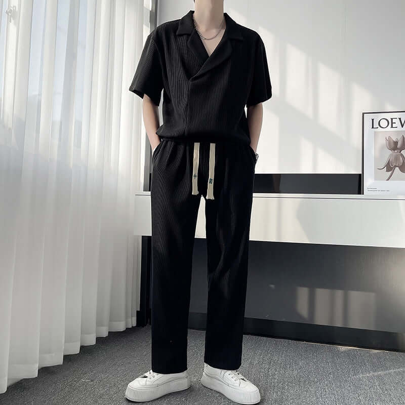 Summer Thin Ice Silk Shirt Outfit Men's Leisure Sports Two-piece Set eprolo