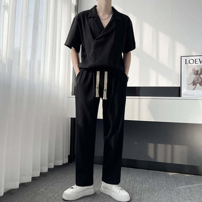 Summer Thin Ice Silk Shirt Outfit Men's Leisure Sports Two-piece Set eprolo