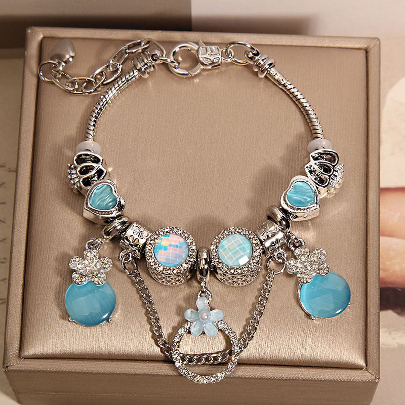 Women's Mori Style Pink Cat's Eye Cute Flowers Pendant Bracelet eprolo