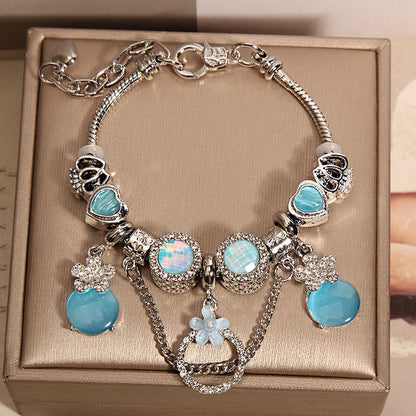 Women's Mori Style Pink Cat's Eye Cute Flowers Pendant Bracelet eprolo
