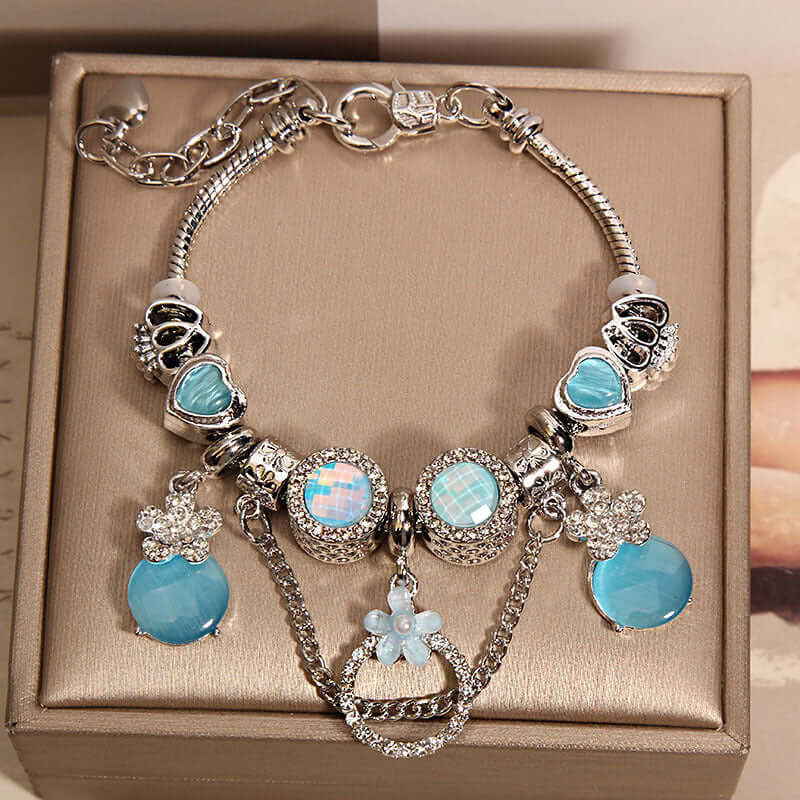 Women's Mori Style Pink Cat's Eye Cute Flowers Pendant Bracelet eprolo