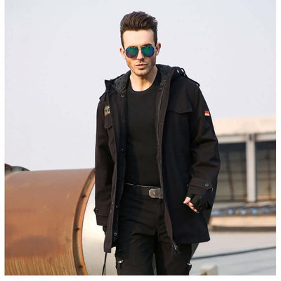 Men's Military Fan Trench Hooded Stand Collar Cotton Coat eprolo
