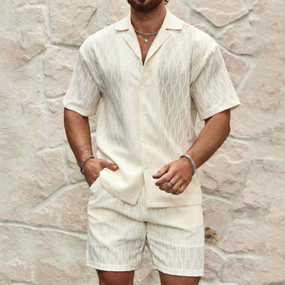 Men Tracksuits Summer Fashion Solid Loose Casual Two Pieces Lapel Button Shirt Shorts Beach Holiday All-match Outfits Male eprolo