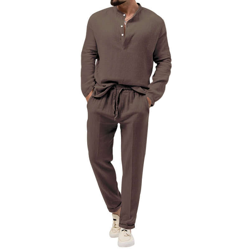 Solid Color Casual T-shirt Long Sleeve Shirt Trousers Suit eprolo