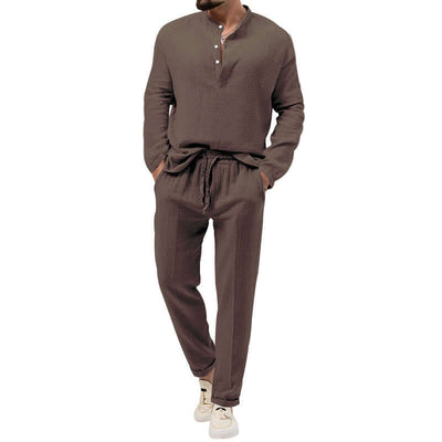 Solid Color Casual T-shirt Long Sleeve Shirt Trousers Suit eprolo