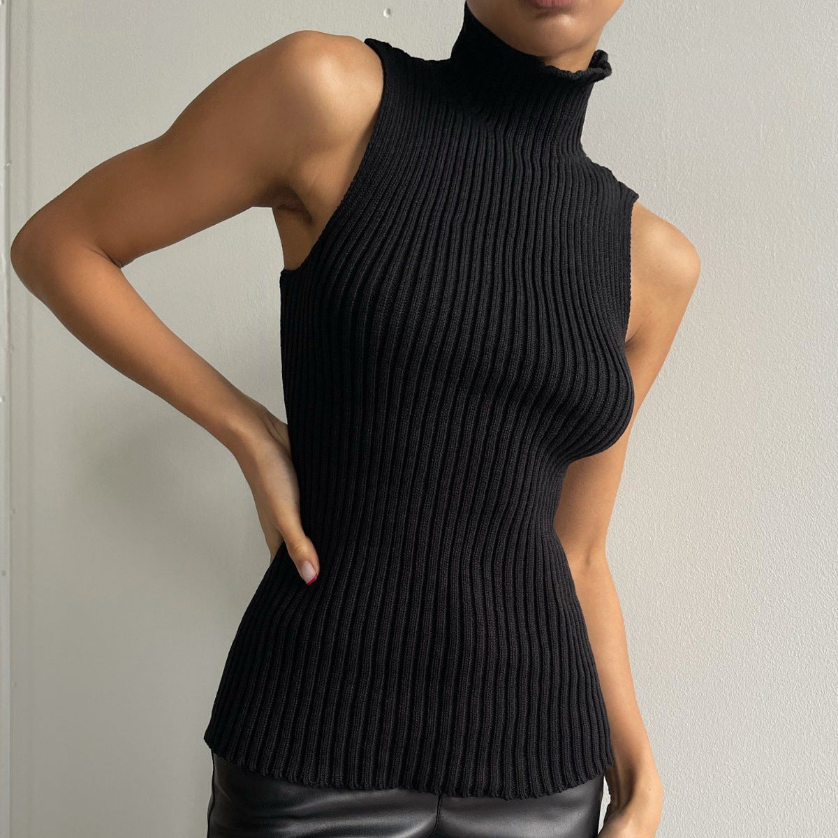 Turtleneck Sleeveless Top Fashion Casual eprolo