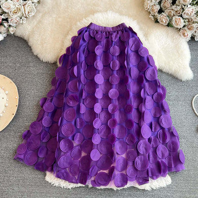 Retro High Waist Mid-length Three-dimensional Flower Mesh Skirt eprolo