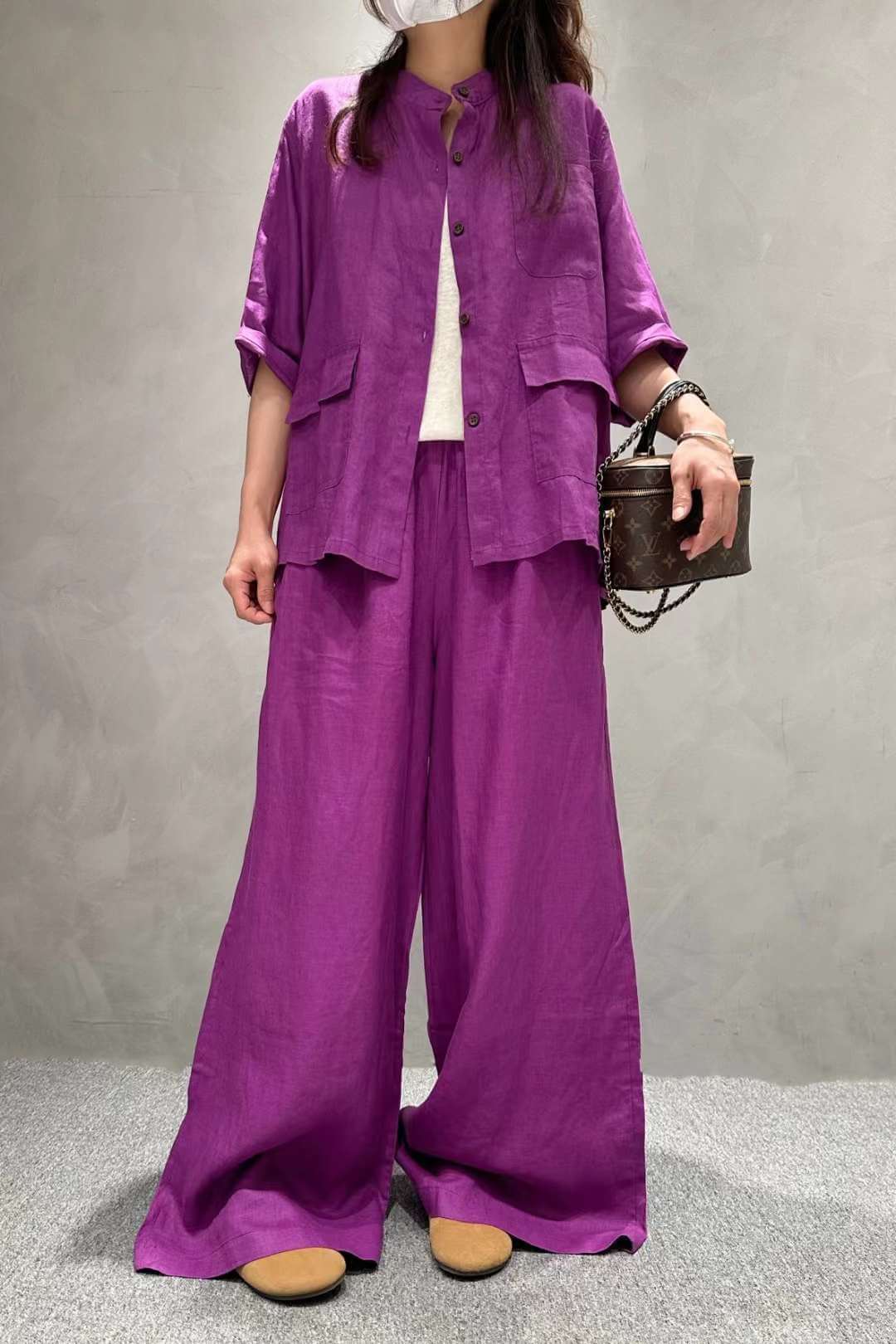 Solid Color Linen Suit Half Sleeve Shirt Casual Pants eprolo