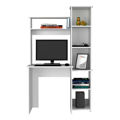 Desk, Five Shelves, Two Superior Shelves, White eprolo
