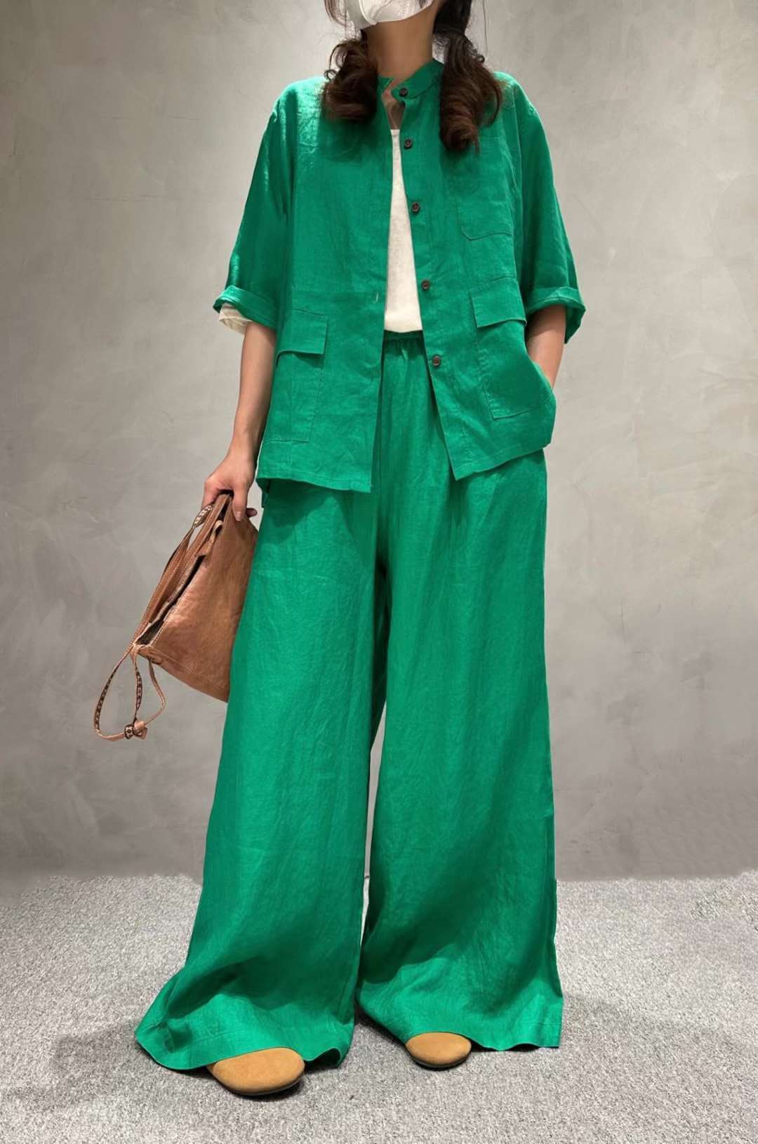 Solid Color Linen Suit Half Sleeve Shirt Casual Pants eprolo